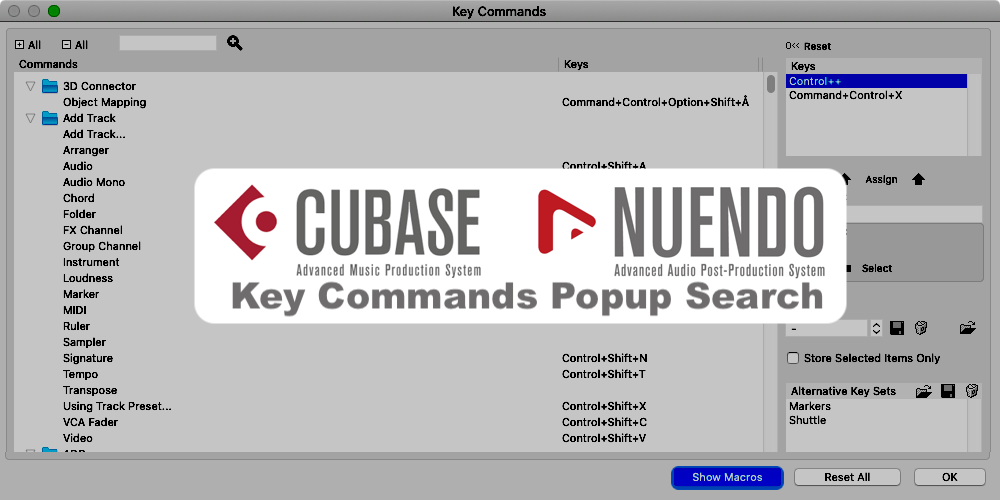 Key Commands Popup Search (Cubase / Nuendo)